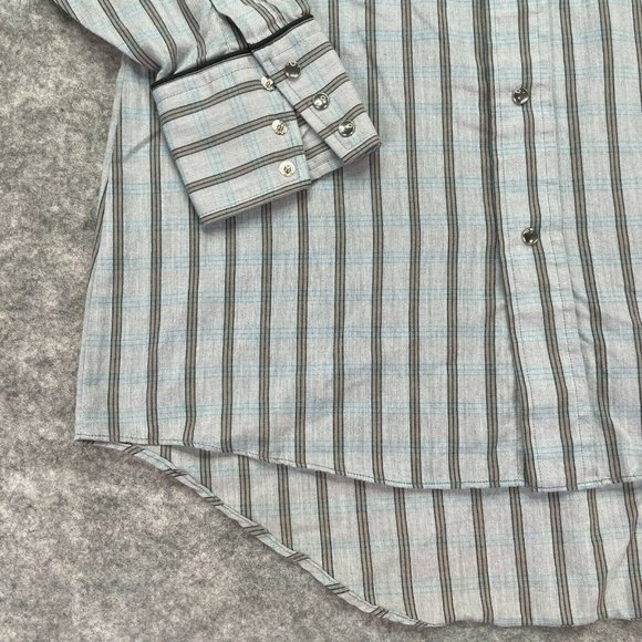 Levi's Western Snap Shirt Long Sleeve Gray Blue Striped Men M Polyester Pockets - Picture 3 of 8